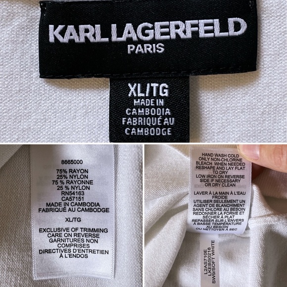 KARL LAGERFELD PARIS white knit t-shirt with black neck trim, XL - Picture 15 of 16